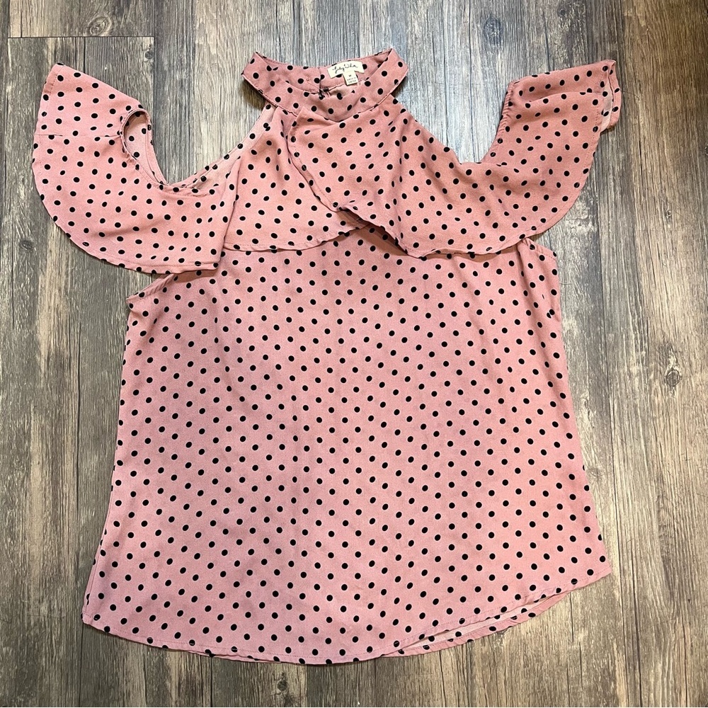 Women’s Pink Polka Dot Off The shoulders Halter Ruffled Top Size M